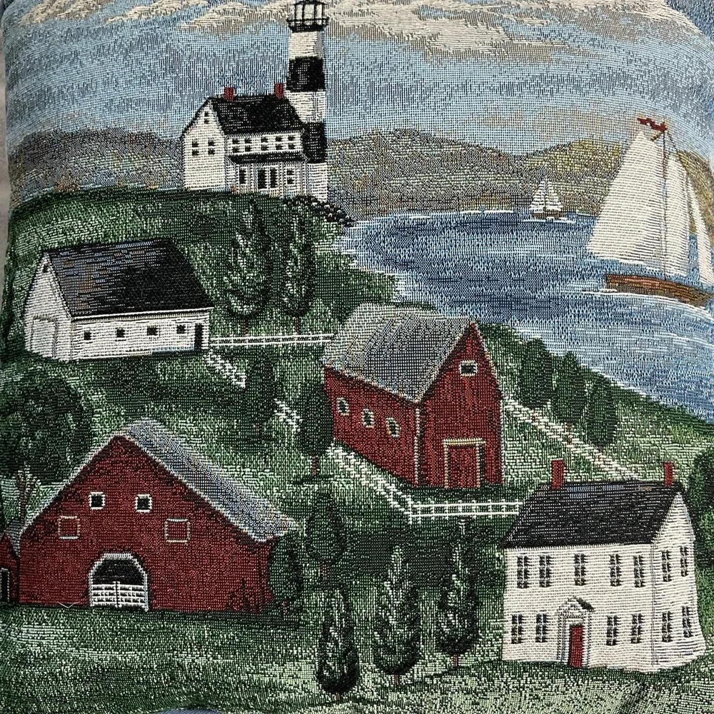 VTG Nautical Sailboat Lighthouse Pillow Coastal Blue 17
